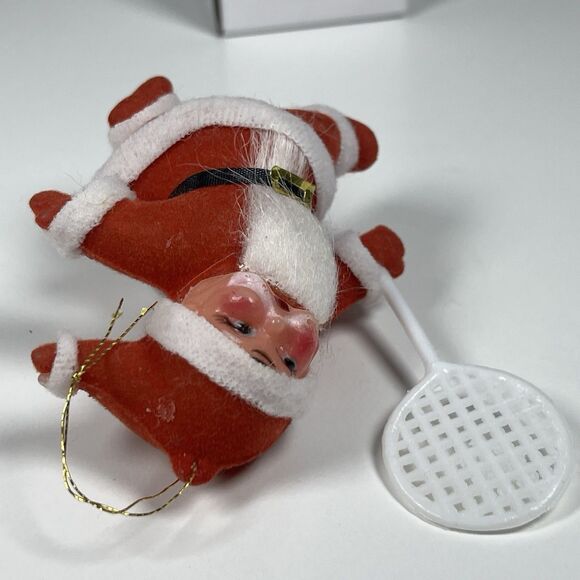 Vtg MCM Christmas Tree Ornament Decoration Tennis Santa Flocked Blow Mold Type - Picture 5 of 5